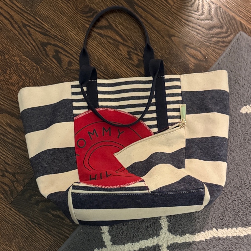 Tommy Hilfiger Canvas Tote - Red and Navy Stripes